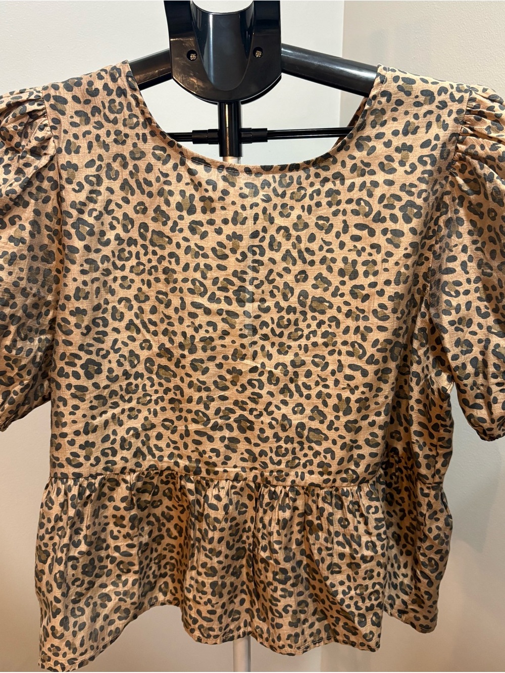 American Eagle Outfitters Leopard Print Tie-Front Peplum Top - Tan & Black - Picture 2 of 9